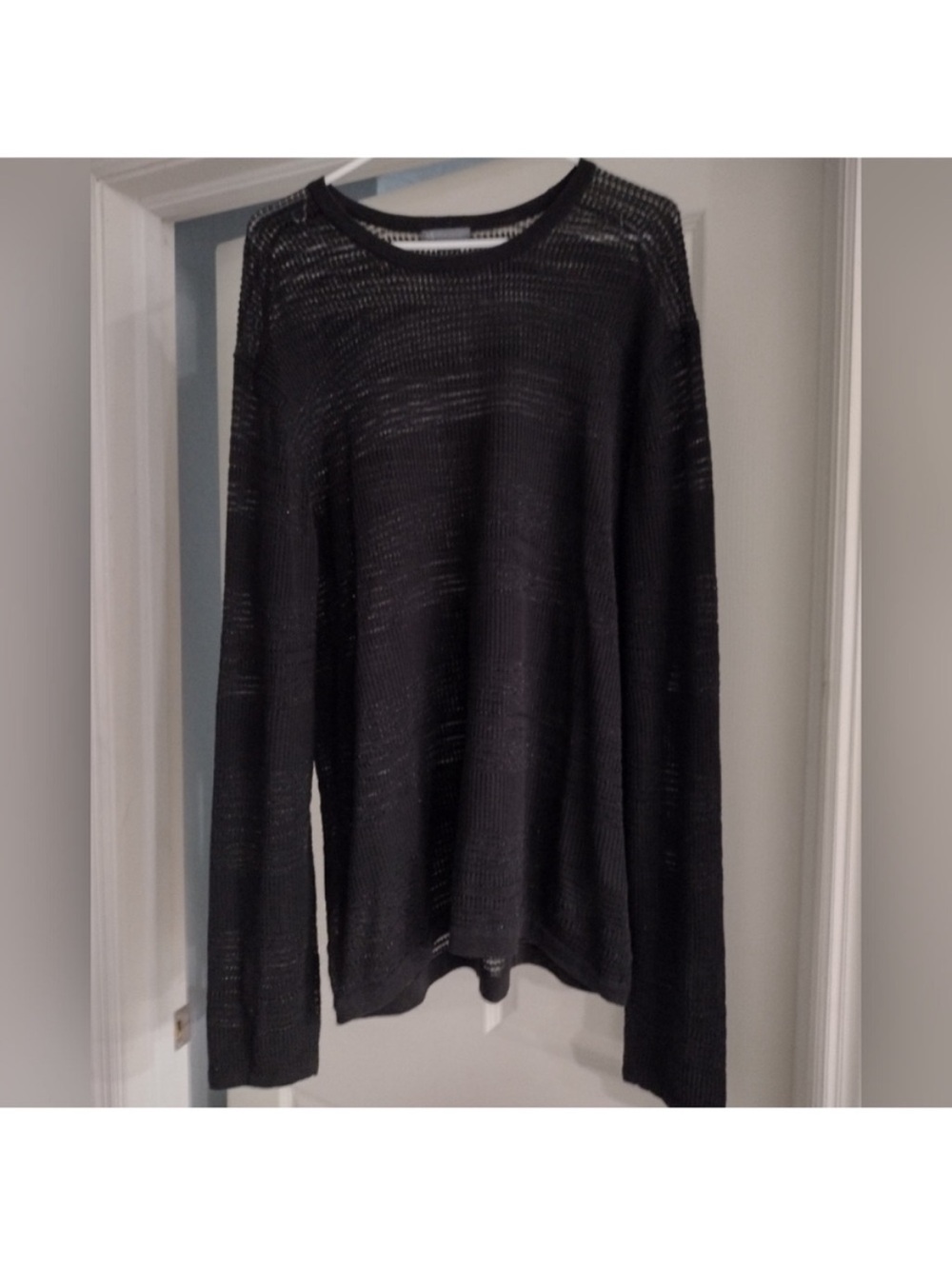 Armani Exchange Men's Black open knit Crewneck Sweater